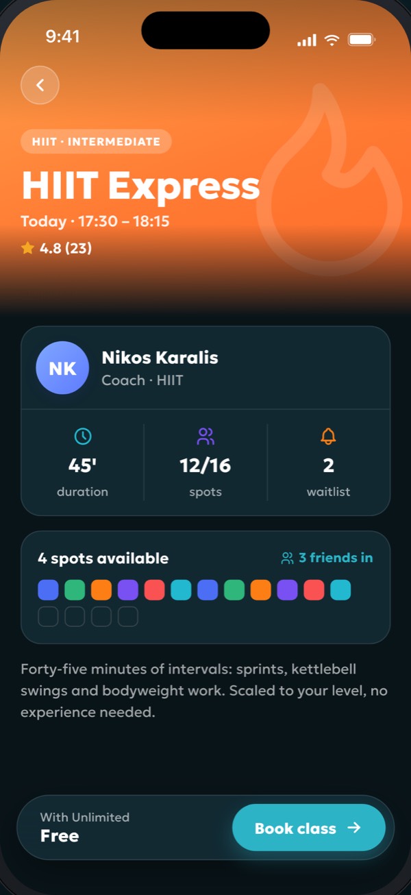 A class page with the open spots