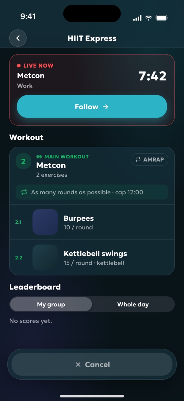 A live class with a countdown